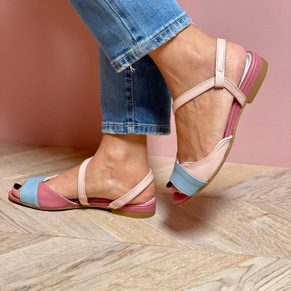Asymmetrical Pink Color Block Sandals side view