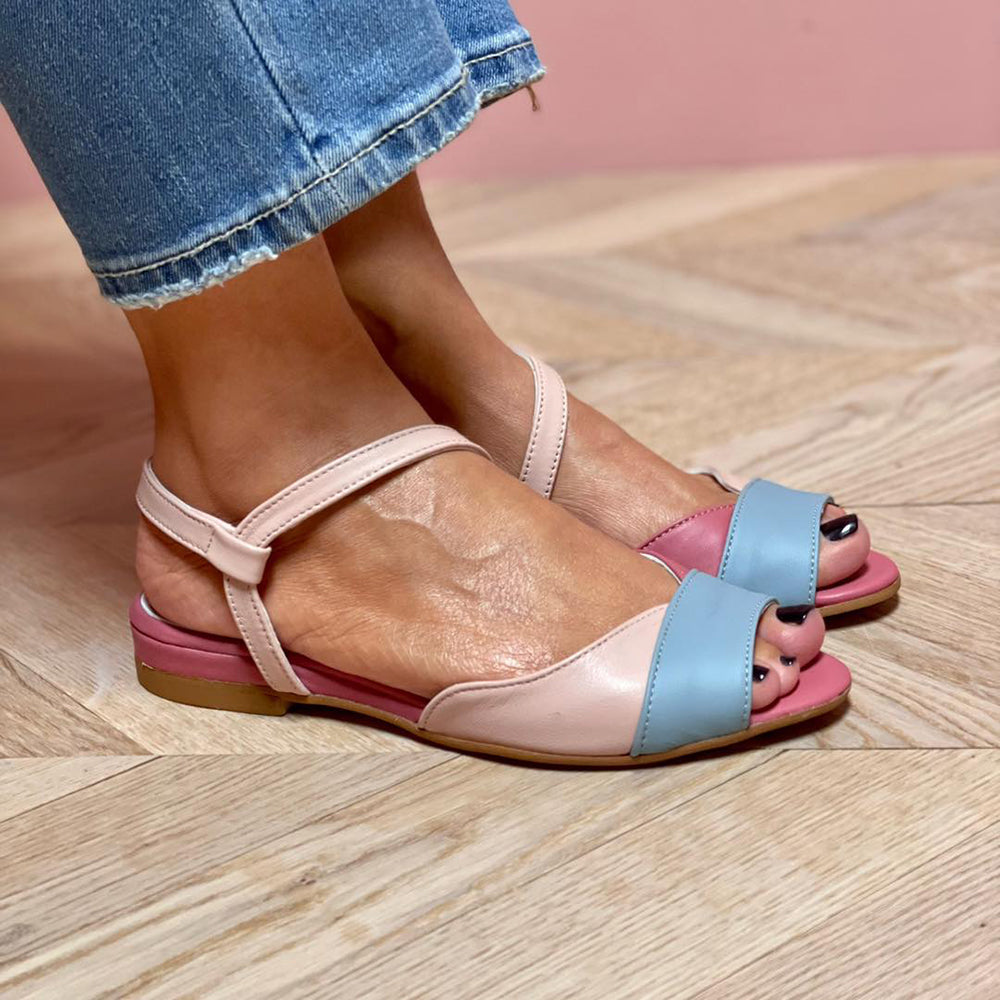 Asymmetrical Pink Color Block Sandals detail